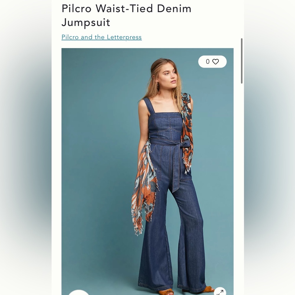 Anthropologie Pilcro Waist-Tied Denim Jumpsuit Size 8